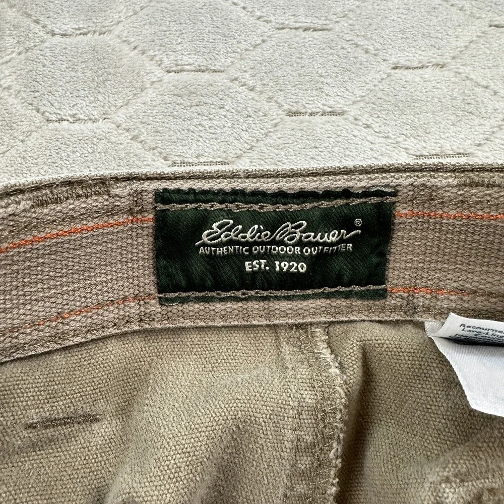Eddie Bauer Mens Brown 34x28 Cargo Pants Pocket Button Zip Closure Straight Cut